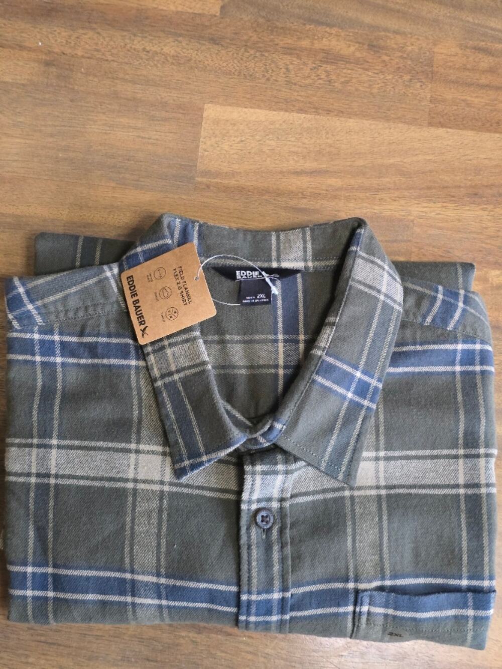 NWT Men's Eddie Bauer Field Flannel 2.0 Button-Front Flex Shirt Long Sleeve XXL